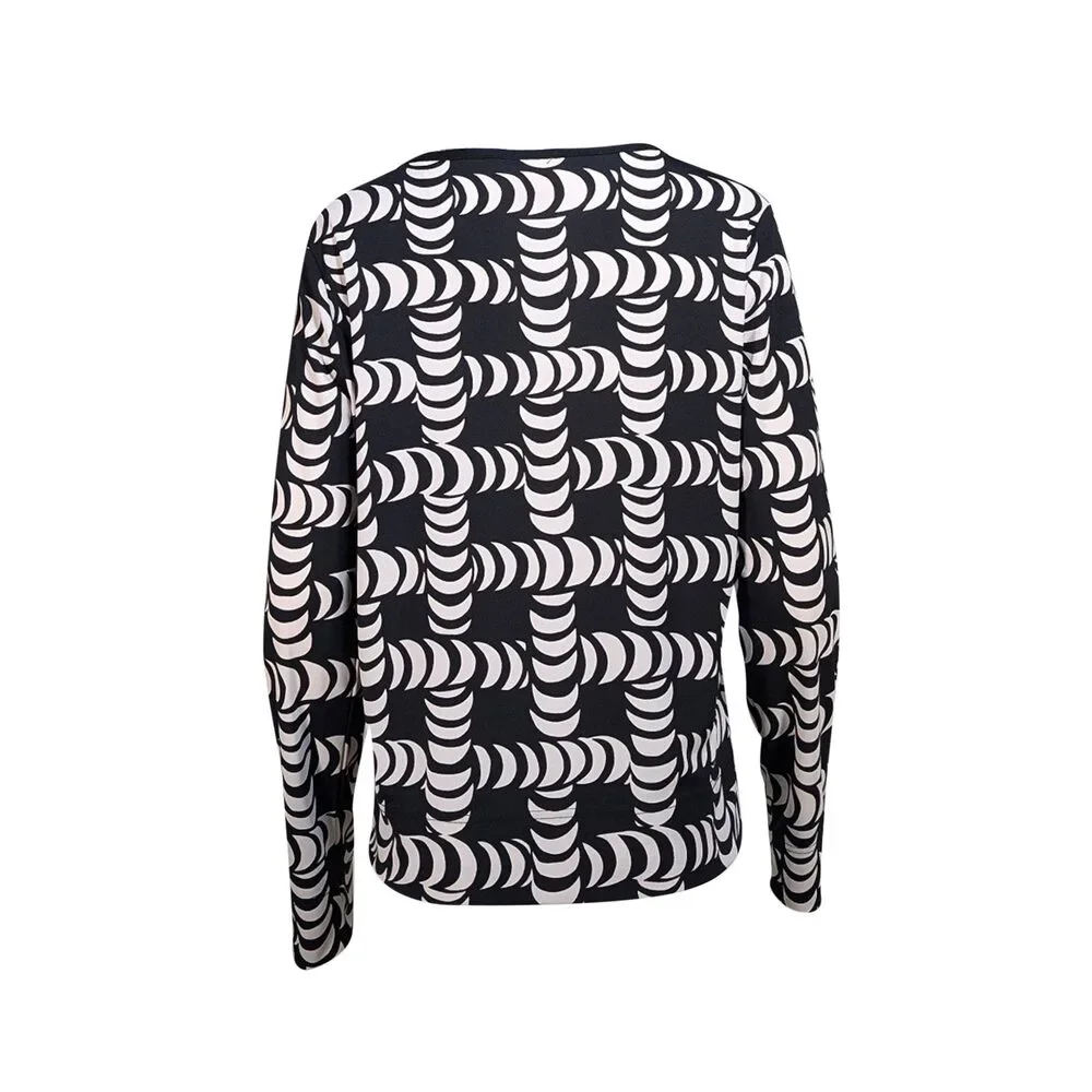 Tory Burch - Black & White Geometric Print Long Sleeve Top Sz M